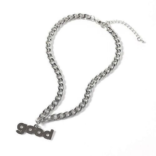 Lettre Bon Pendentif Choker Punk Alliage Épais Cou Chaîne Métal Hip-Hop Collier Pour Hommes Femmes-Adulte-Chaîne Courte-Femelle