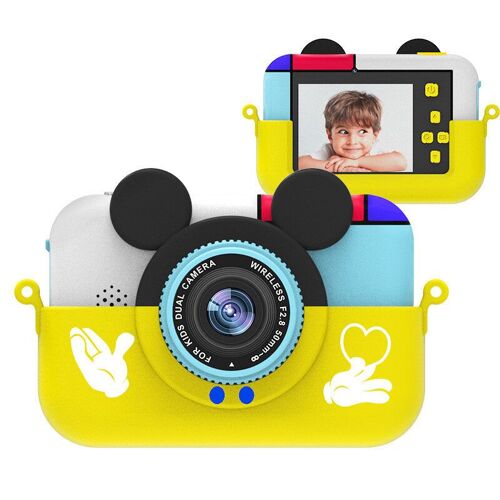 écran IPS HD 2,4 pouces pour enfants 28MP 1080P Mini appareil photo numérique caméscope double objectif 800mAh batterie rechargeable caméras portables pour enfants jouets selfie vidéo, jaune