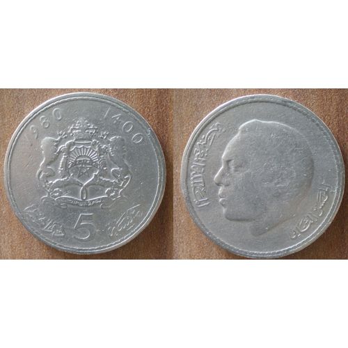 Maroc 5 Dirhams 1980 1400 Piece Roi Dirham