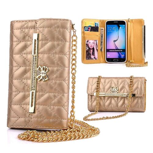 ETUI FOLIO A RABAT SAMSUNG GALAXY S6 SAC DORÉ GOLD BLING ECO-CUIR (PU)