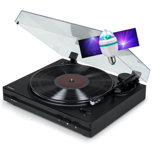 Tourne Disque Platine vinyle Thomson TT350 NOIR 33/45 trs, Lecture/retour du bras automatique, Ampoule DIAMS couleurs LED inclus