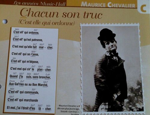 Fiche Chanson Chacun Son Truc Maurice Chevalier
