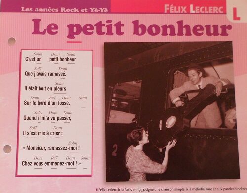 Fiche Chanson Le Petit Bonheur Felix Leclerc