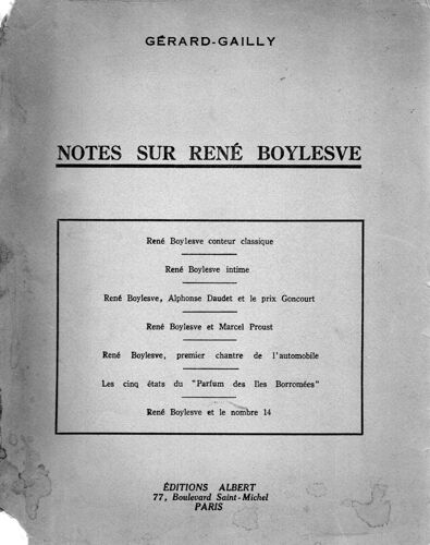 Notes Sur René Boylesves Gérard-Gailly