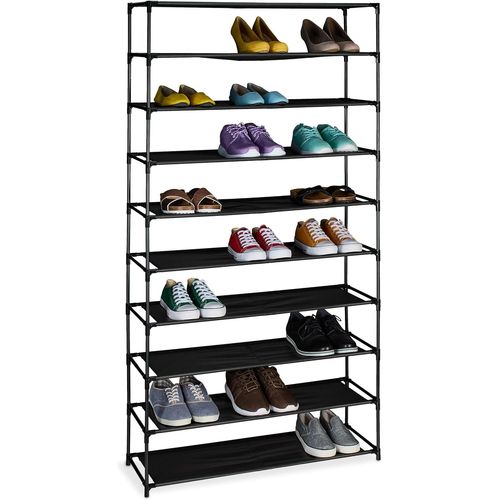 Tianyi-Rangement À Chaussures, 10 Niveaux, Structure Métal & Niveaux En Tissu, Pour L¿Entrée, Noir