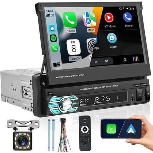 Autoradio Carplay Avec Ecran Tactile Retractable 7 Pouces Poste Radio Voiture Avec Bluetooth Auto Radio Mirror Link Usb-Tf +Caméra