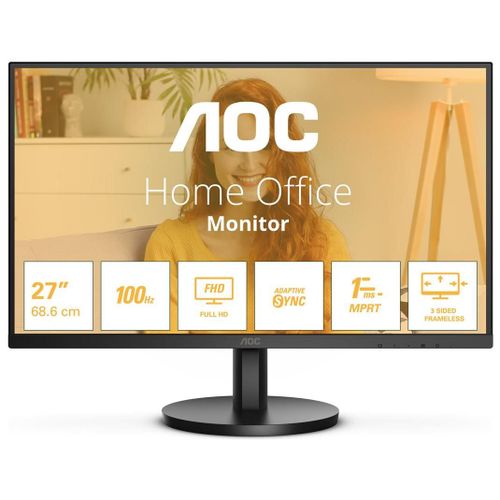 AOC Basic-line 27B3HMA2 - B3 Series - écran LED - 27" - 1920 x 1080 Full HD (1080p) @ 100 Hz - VA - 250 cd/m² - 4000:1 - 4 ms - HDMI, VGA - haut-parleurs - noir