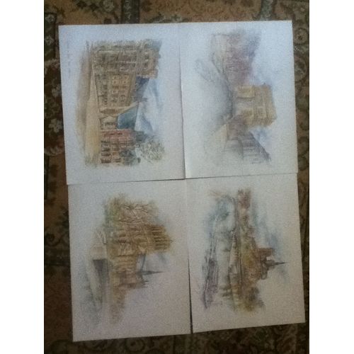 Lot De 4 Aquarelles Dim 30 X 40 Cm
