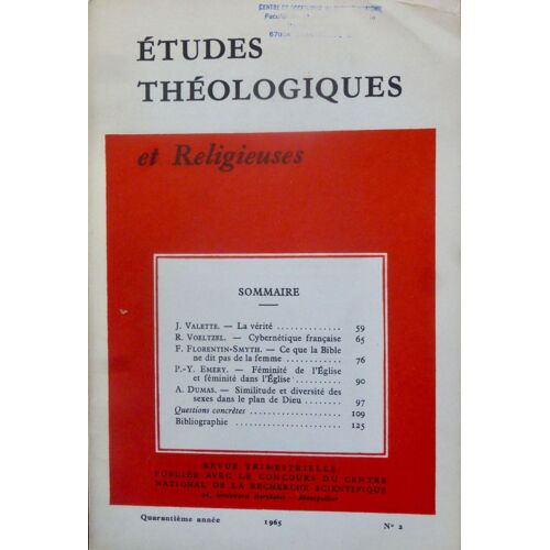 Etudes Théologiques Et Religieuses 1965-2