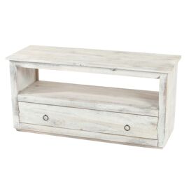 Meuble TV avec tiroir de rangement étagère style vintage en bois blanc 04_0005045