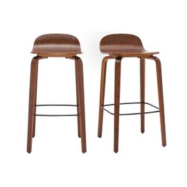 Tabourets De Bar Vintage Noyer H68 Cm (Lot De 2) Obra