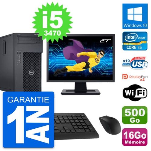 PC Tour Dell T1650 Ecran 27" Intel i5-3470 RAM 16Go Disque 500Go Windows 10 Wifi