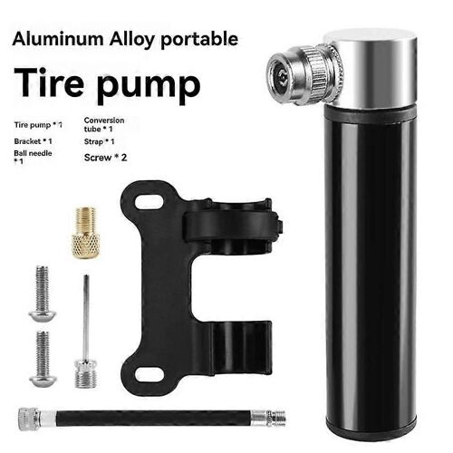 Pompe À Vélo De Montagne, Mini Pompe En Aluminium, Portable, Pour Vélo De Route, Presta Et Schrader, Universelle, Pour Basket-Ball (Noire Avec Support)