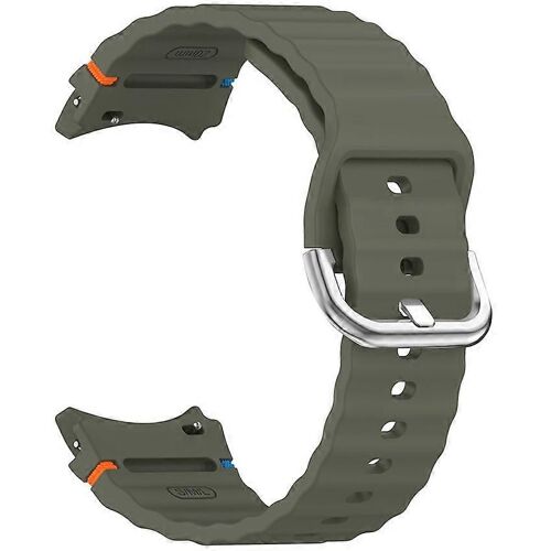 Bracelet De Montre En Silicone Pour Samsung Galaxy Watch 7/Fe/6/6 Classic/5/5 Pro/4/4 Classic Wave Model Car Line, Bracelet À Boucle En Acier Couleur Argent (Vert Armée)