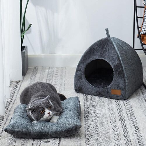 Lit Niche Pour Chat D’Intérieur Avec Coussin Amovible Lavable Rembourré, Lit Doux Et Auto-Chauffant Pour Chat(M)