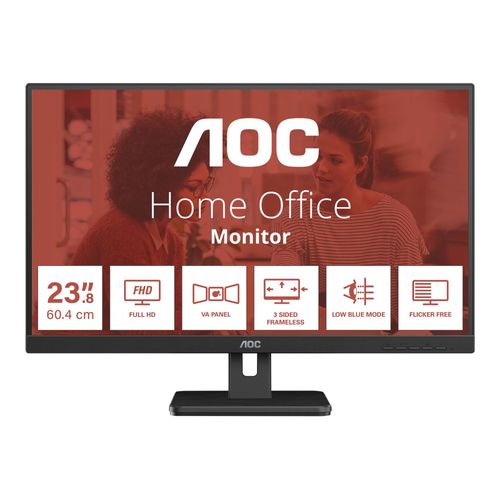AOC Essential-line 24E3UM/BK - Écran LED - 24" - 1920 x 1080 Full HD (1080p) @ 75 Hz - VA - 300 cd/m² - 3000:1 - 4 ms - 2xHDMI, VGA, DisplayPort - haut-parleurs - noir