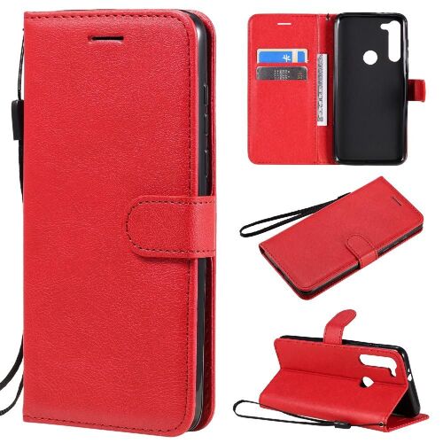 Flip Étui Pour Motorola Moto G8 Puissance Cuir De Haute Qualité Étui De Téléphone Portefeuille D'affaires Avec Fente Pour Carte Couleur Solide Classique - Rouge