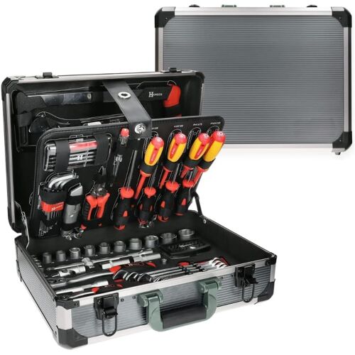 SUBZONAL-Caisse à outils complète pour le quotidien, 121 pièces, Pinces et coupe-tout, Scie, tournevis et Clés mixtes, Outillages à main, Douilles et accessoires en 1/4"", 1/2"" - Multiples embouts