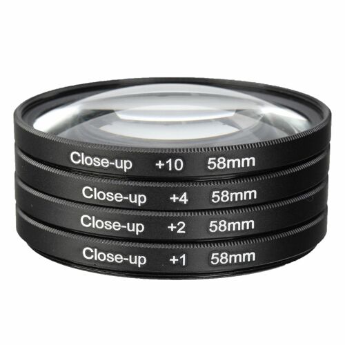 Kit d'objectif de filtre Macro Close Up 58mm +1 +2 +4 +10 pour objectif d'appareil photo 58mm