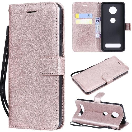 Flip Étui Pour Motorola Moto Z4 Jouer Étui De Téléphone Portefeuille D'affaires Avec Fente Pour Carte Couleur Solide Classique Cuir De Haute Qualité - Couleur Rose