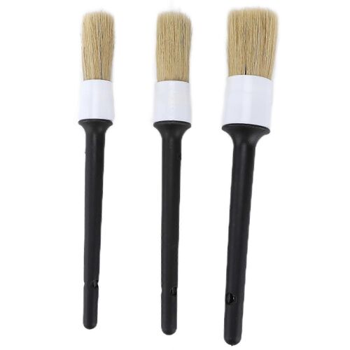 3pcs Kit De Brosse De Détail De Voiture Mixte Cheveux De Sanglier Pour Nettoyer Les Écarts De Roue Grilles Boutons Internes Porte-Gobelet