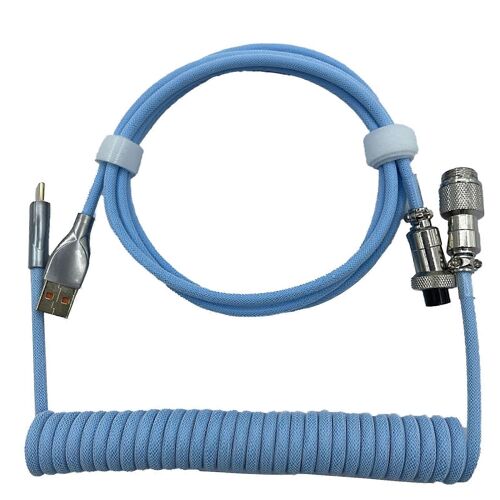 Câble de clavier de jeu Connecteur robuste rétractable professionnel Câble de clavier enroulé pour clavier mécanique bleu clair
