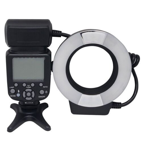Flash annulaire macro TTL + bague d'adaptation en métal, noir