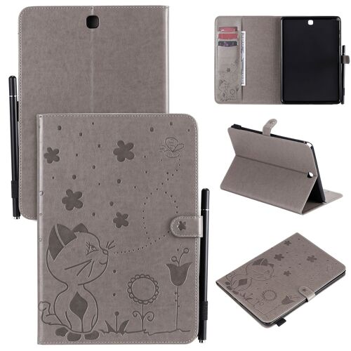 Étui Pour Samsung Galaxy Tab A 9.7 T550 Pu Cuir Poche Cas Flip Coque Protection Housse Stand Case Papillon Chat Et Abeille,Gris
