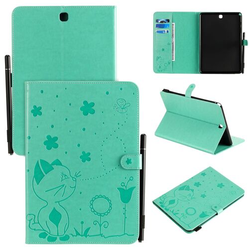 Étui Pour Samsung Galaxy Tab A 9.7 T550 Pu Cuir Poche Cas Flip Coque Protection Housse Stand Case Papillon Chat Et Abeille,Vert