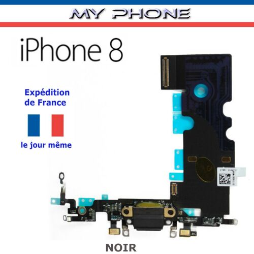 Connecteur De Charge Pour Apple Iphone 8 Noir + Microphone - Dock Port Micro Usb Nappe Flex