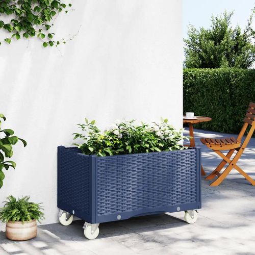 Prolenta Premium - Jardinière À Roulettes Bleu Gris 80x50x54 Cm Pp