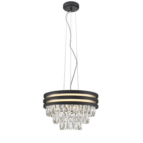 Zumaline Naica Plafonnier Crystal Pendant, Noir Mat, Métal, Transparent, 4x E14