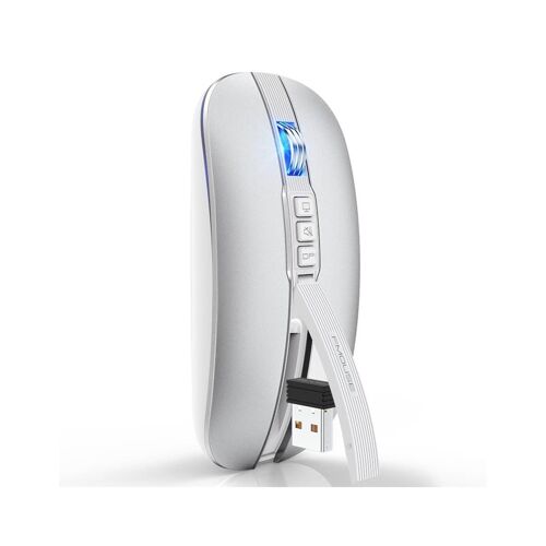 Souris Sans Fil Dual Mode 2400DPI 2.4GHz Bluetooth 5.1 Grise Blanc YONIS