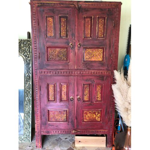 Armoire tibétaine bordeaux-jaune 