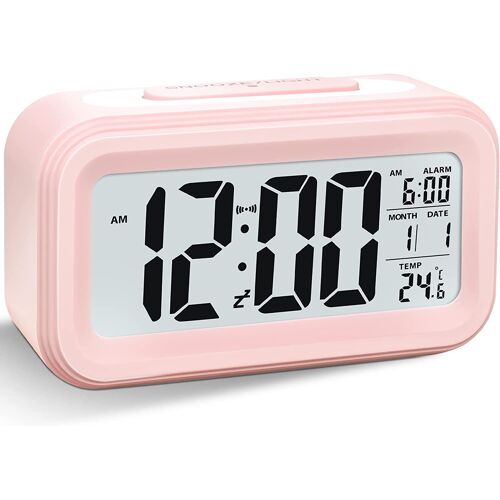 Reveil Numerique Réveil Matin Lumineux LED Reveille Digital a Piles Silencieux Clock avec Gros Chiffres pour Enfant Adultes,Rose