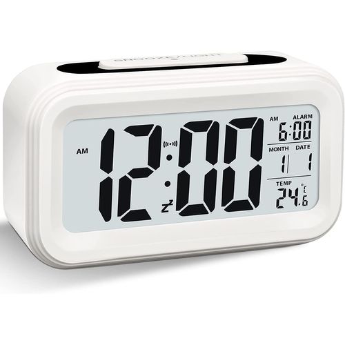 Reveil Numerique Réveil Matin Lumineux LED Reveille Digital a Piles Silencieux Clock avec Gros Chiffres pour Enfant Adultes,Blanc
