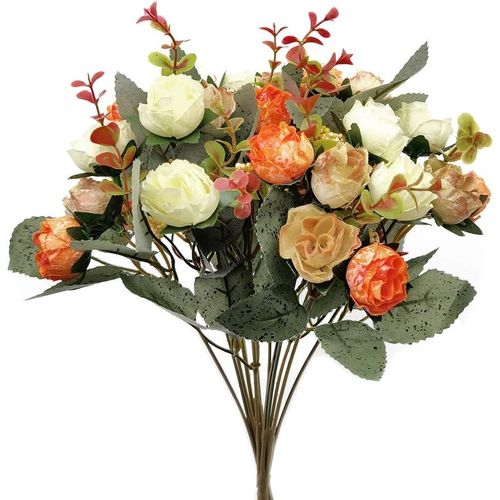 Rose Artificielle Orange Fleurs De Roses Artificielles En Soie Fleurs Artificielles Deco Réaliste Pour Jardin Fête Mariage Décoration De Maison (2 Bouquets)[MAC920257]