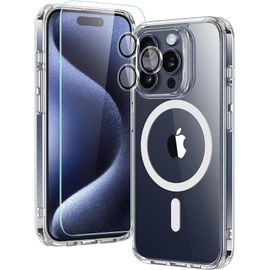 Coque Magsafe iPhone 15 Pro 6.1 pouces 1 verre trempé transparent 1 protection caméra inclus GHL Tech