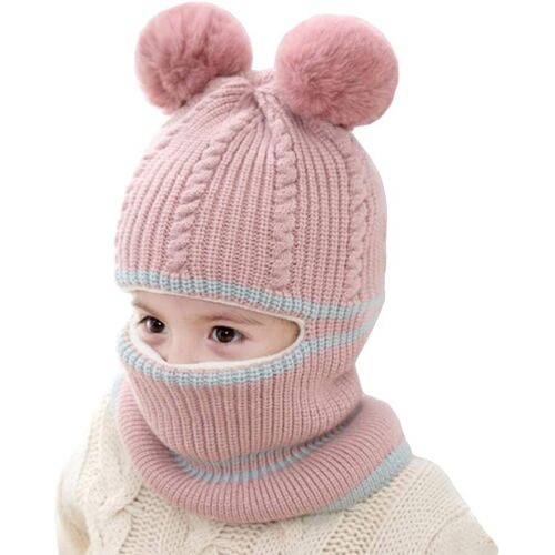 3 En 1 Mignon Cagoule Pour Bébé Hiver Chaud Chapeau En Cache-Oreilles 1-5 Ans Enfants Bonnet Echarpe Set En Tricot Cagoule En Peluche Garçons Filles