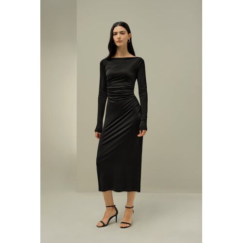 Lilysilk Robe Midi Jersey Soie Noir Xs Femme Élégante Froncée Confortable Soie De Mûrier