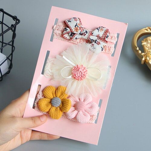 Bandeaux élastiques en dentelle pour bébé fille, 3 pièces/ensemble, noeuds à fleurs, accessoires de cheveux de princesse pour nouveau-né