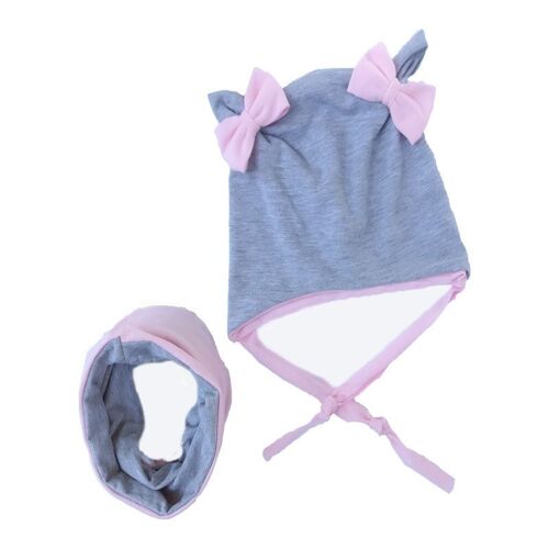 Ensemble de chapeaux et écharpes pour bébé fille, 2 pièces, en coton, avec noeud, oreilles, imprimé floral, chaud, pour enfants, automne et hiver