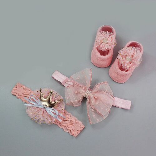 Set De 4 Pièces Pour Bébé, Bandeau Élastique, Couronne De Cheveux, Bandeau En Coton, Fleur En Dentelle, Pour Nouveau-Né, Accessoires Pour Cheveux