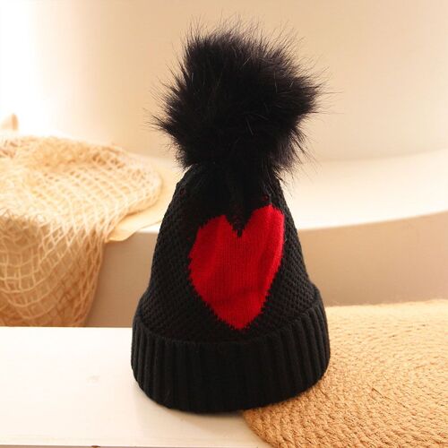 Chapeaux D'hiver Pour Bébés, Grands Pompons, Tricotés, En Forme De Coeur, Pour Enfants, Garçons Et Filles, Chauds Et Épais