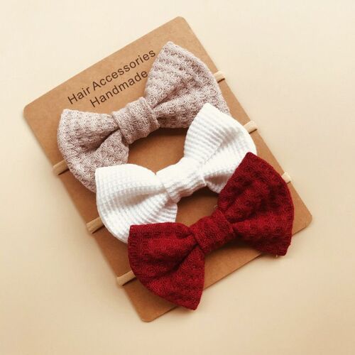 Ensemble de bandeaux élastiques à noeud papillon pour bébé fille, 3 pièces, couleur unie, couvre-chef pour nouveau-né, accessoires pour cheveux de bébé