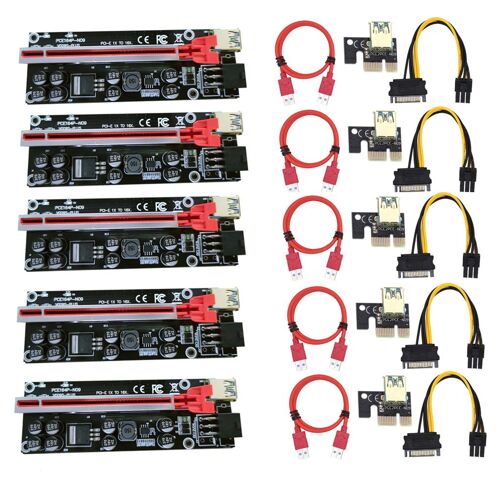 Ver009 Pci-E Riser Ver 009s Plus Express 1x4x8x16x, Adaptateur De Carte Sata 15 Broches À 6 Broches, 5 Pièces