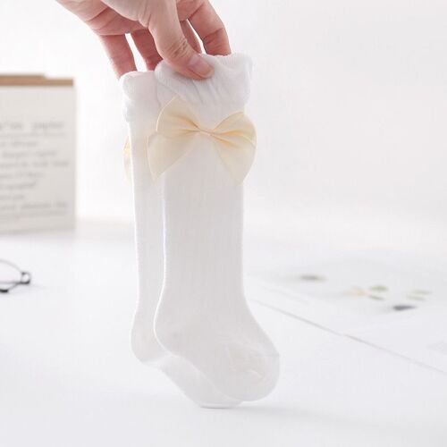 Chaussettes de couleur unie pour bébé fille, chaussettes hautes à noeuds mignons, douces, longues et respirantes pour l'été