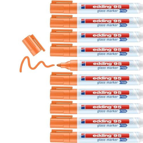 Edding Lot De 10 Marqueurs Pour Verre 95 Orange 1,5-3 Mm