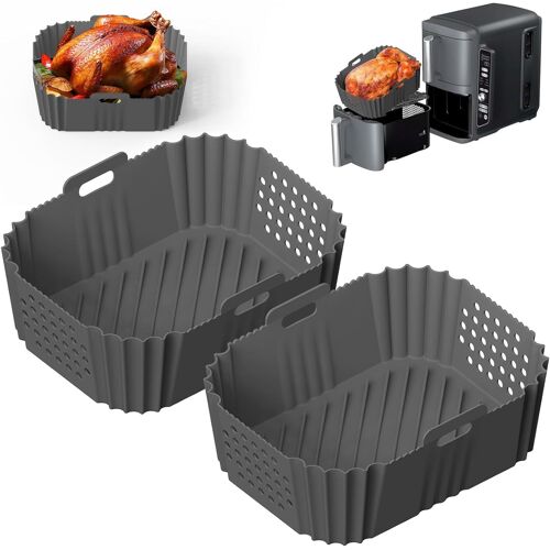 Gris Silicone Moule Air Fryer Ninja Double Stack XL SL400EU 9.5L, Ouverture latérale Grande Capacité Ninja SL400EU Accessoires Air Fryer pour Friteuse Sans Huile(Gris¿2PCS)