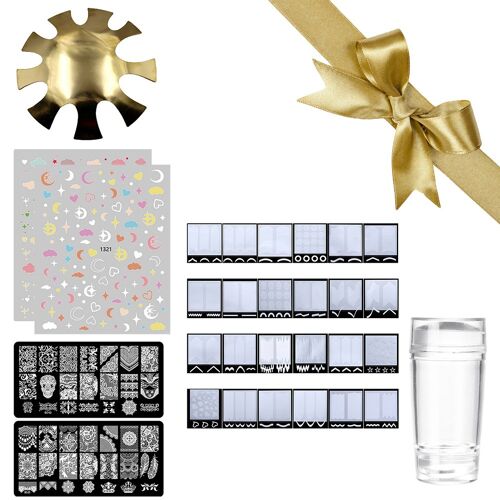 Ensemble De Modèles De Nail Art, Plaque D'estampage, Motif De Fleur, Plume, Autocollants Géométriques Pour Ongles Avec Grattoir À Joint Pour La Beauté Des Ongles 